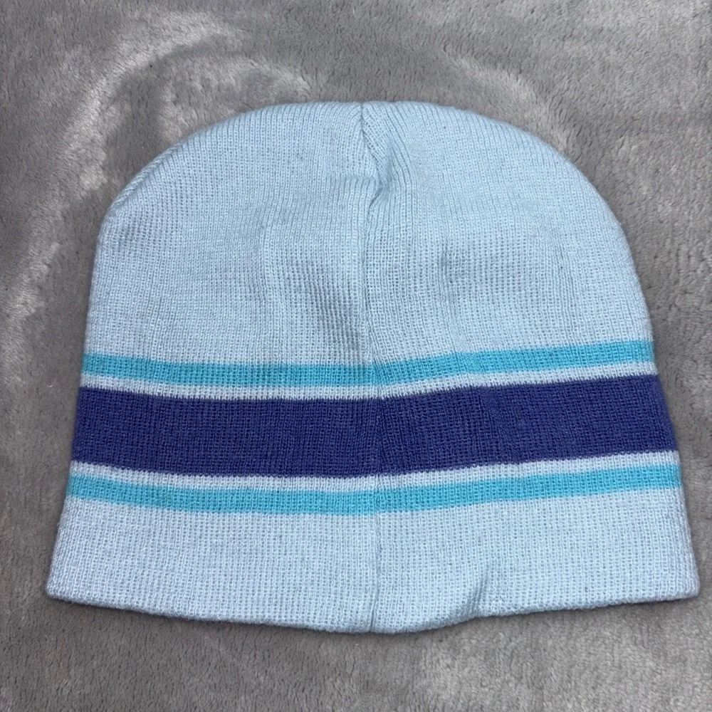Disney Frozen Girls Youth Blue Stripes Anna & Elsa Beanie, Pom-Pom Hat Sz 8